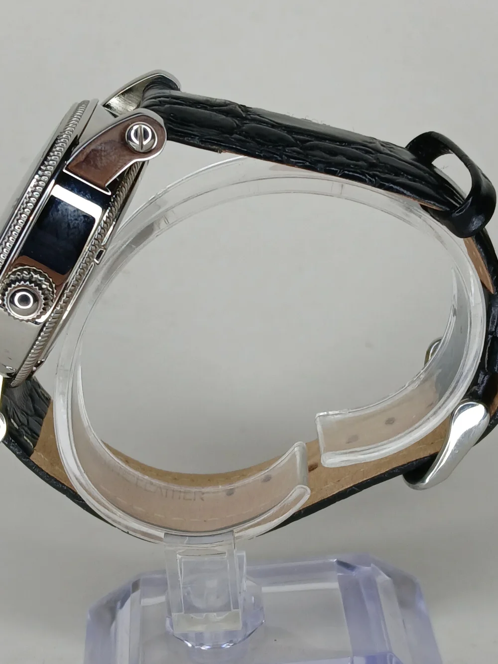 ​Stauer Men's Mechanical Skeleton Watch Blue Hands Leather Strap 3ATM Box 19891
